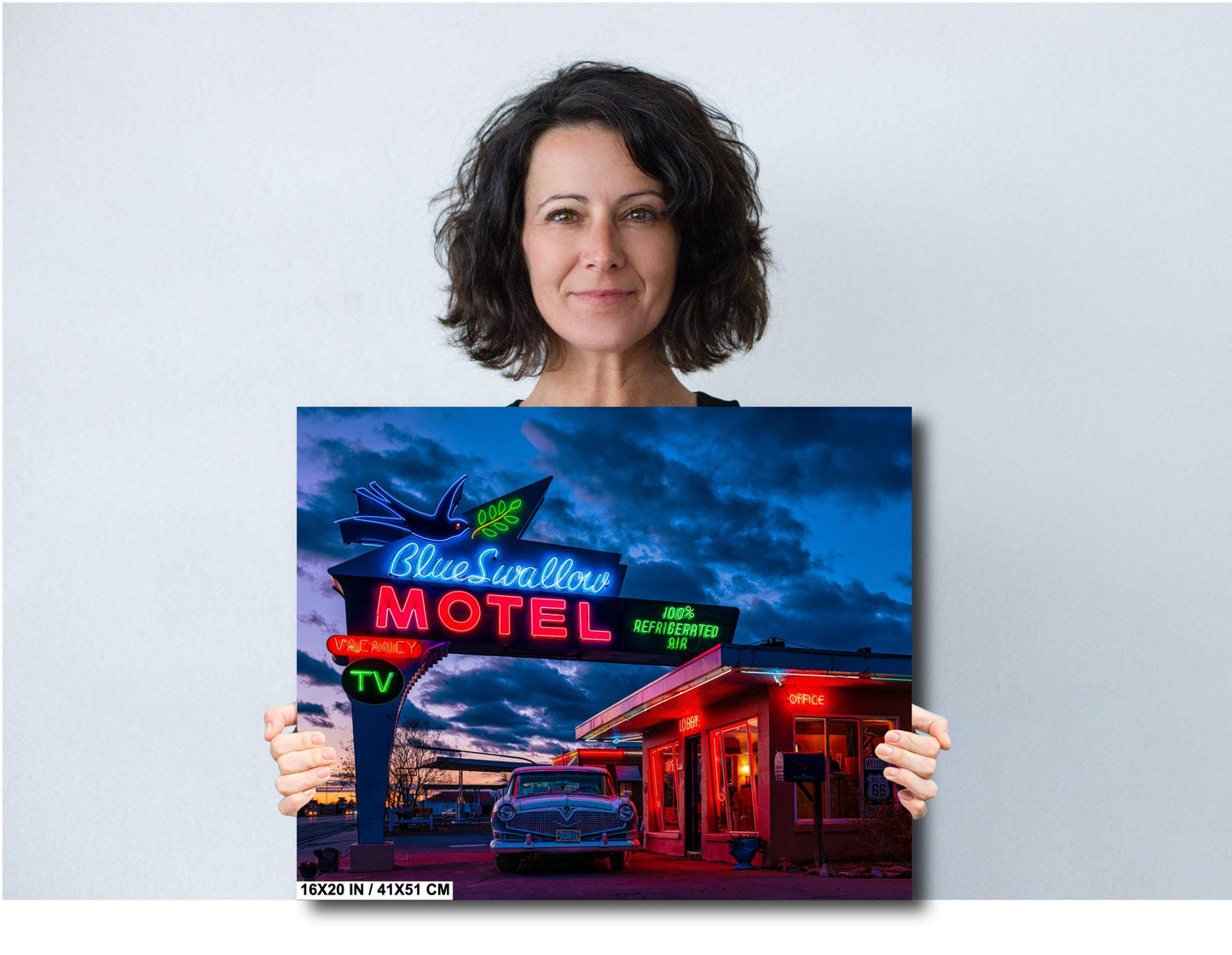Route 66 Sign - Blue Swallow Motel - Iconic Route 66 Photo: Americana Neon Sign Photography Print - New Mexico Road Trip Wall Art