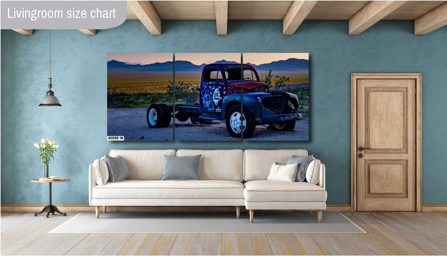 Banksy-Inspired Wall Art Print: Abandoned Truck in Rhyolite Ghost Town, Americana Desert Landscape Decor, Unique Home Art