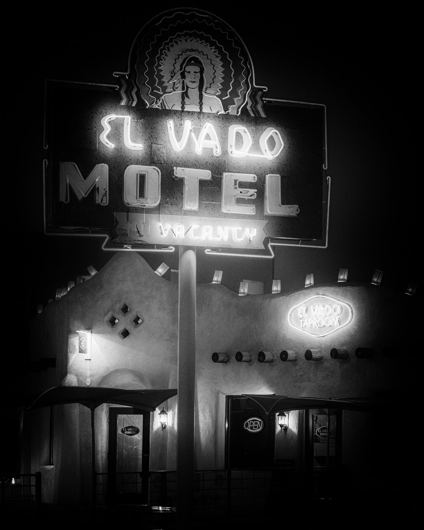 New Mexico Wall Art - El Vado Motel Albuquerque Route 66 Art Print - Black & White Vintage Southwestern Photography