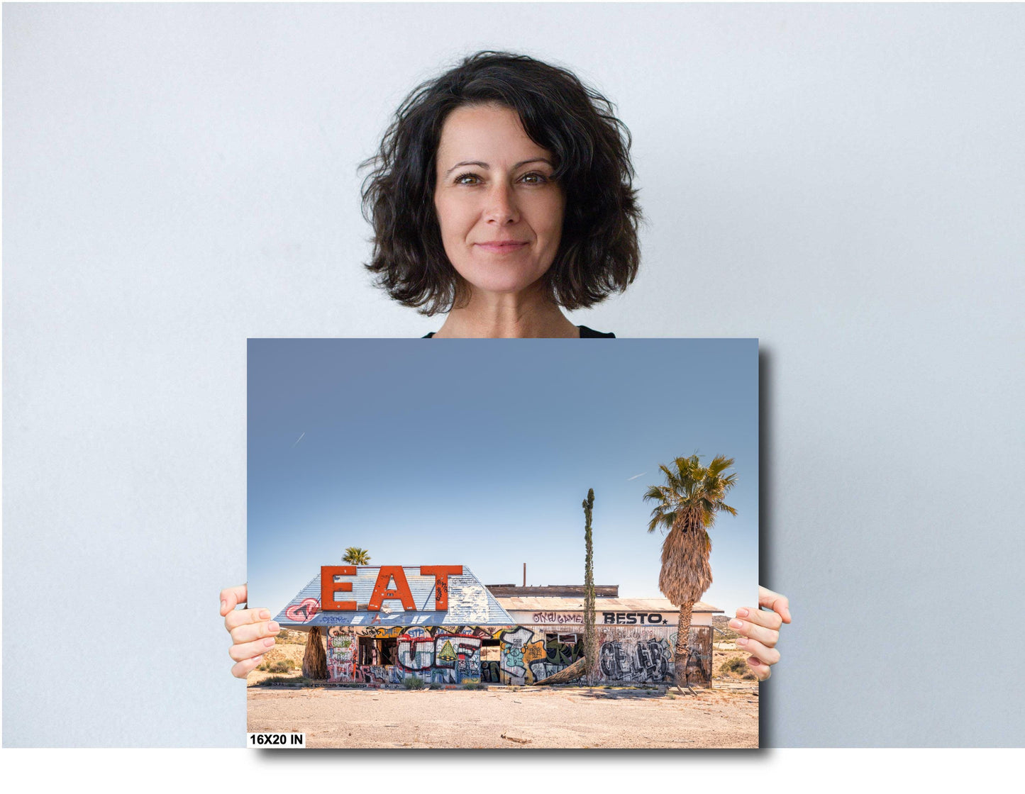 EAT Abandoned California Desert Diner Photo Print | Americana Roadside Cafe Graffiti Art Wall Decor