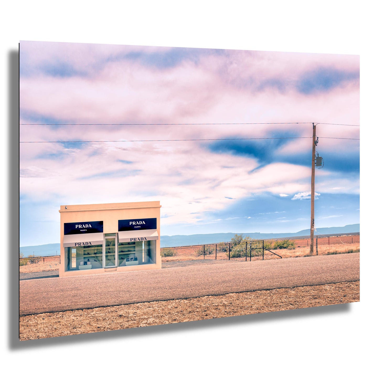 Fashion Wall Art - Marfa Store Photograph: Pastel Sunset Sky Print on Poster, Photo Paper, Canvas, Acrylic, or High Gloss Metal