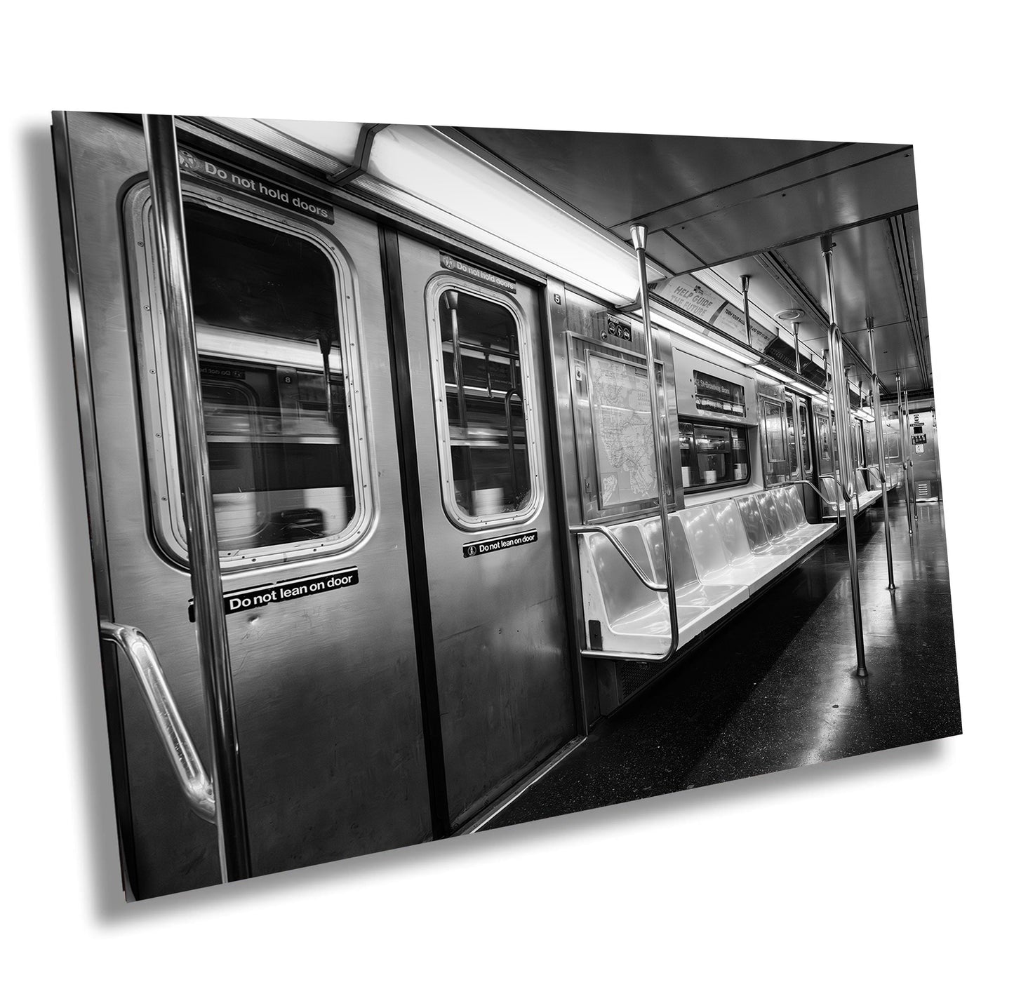 NYC Subway Car Interior Print - Black & White Urban Transit Wall Art, MTA Poster or Canvas for Home Decor