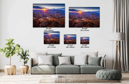 Grand Canyon Wall Art - Fiery Arizona Sunset Photo on South Rim, Premium Paper, Canvas, Acrylic & Metal Options