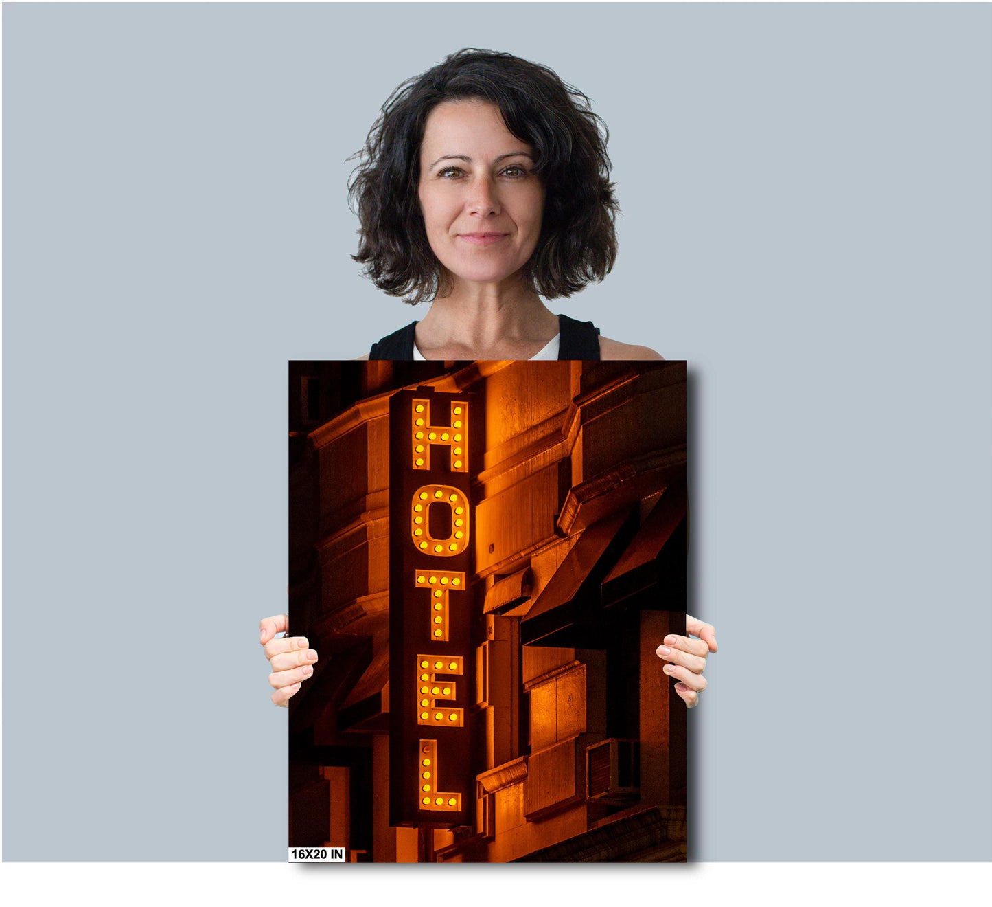 Neon Sign Photo | Manhattan New York Hotel Retro Neon Art | Americana Wall Decor Print on Premium Photo Paper, Canvas & Metal