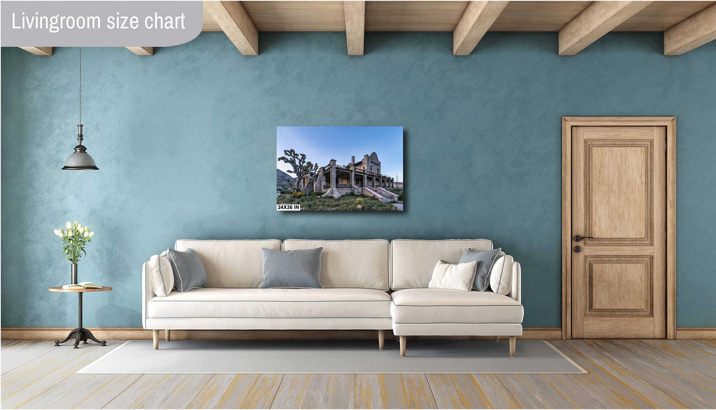 Rhyolite Ghost Town Wall Art: Abandoned Train Station Photography Print, Desert Landscape Decor for Home & Office