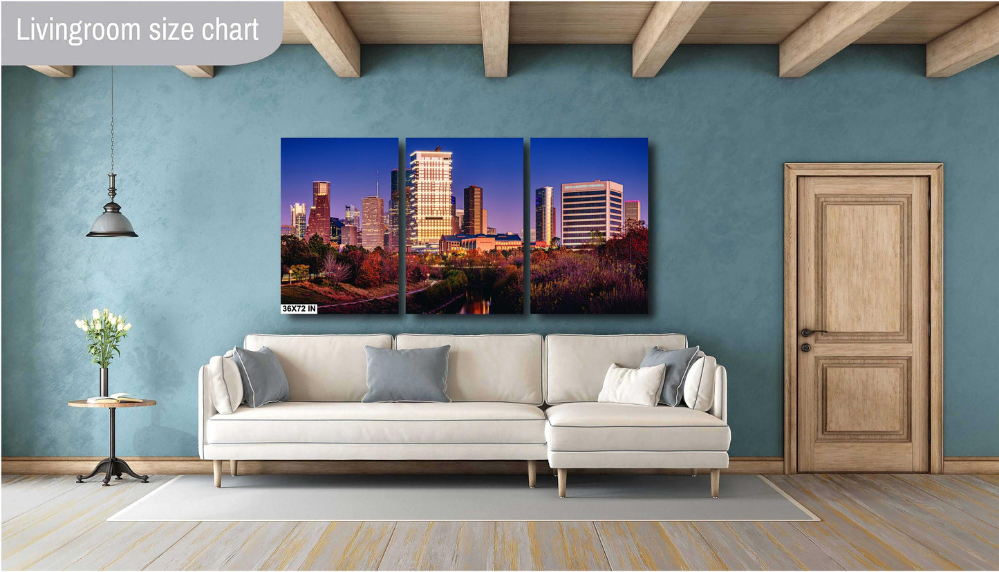 Houston Wall Art - Downtown Skyline on Buffalo Bayou - Wall Art Photography on Premium Photo Paper, Ready-to-Hang Canvas, Acrylic, or Metal