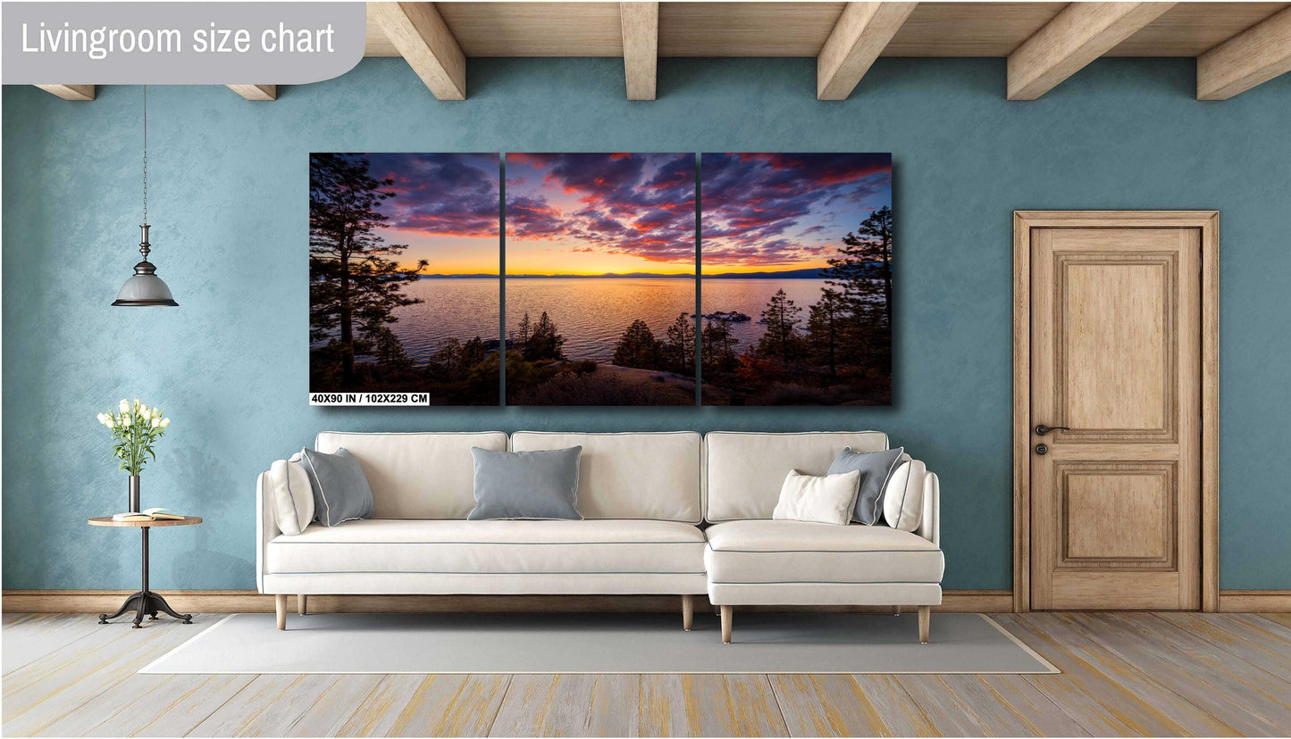 Lake Tahoe Print - Fiery Sunset Wall Art Photography on Photo Paper, Canvas & Metal – Mountain Landscape Decor, Nevada California Gift