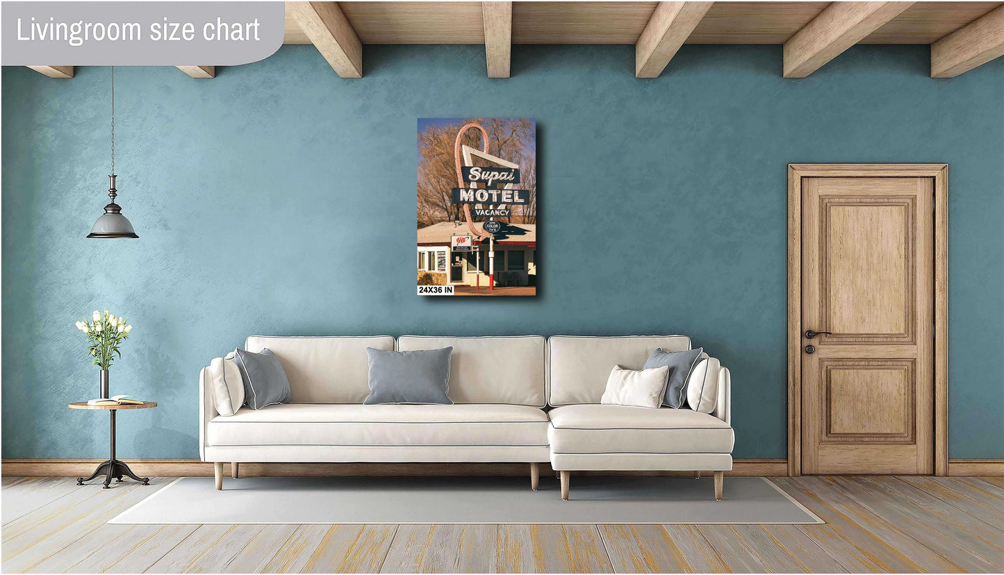 Supai Motel Sign Route 66 Art - Retro Wall Decor, Mid-Century Modern Print, Googie Style Neon Art for Home