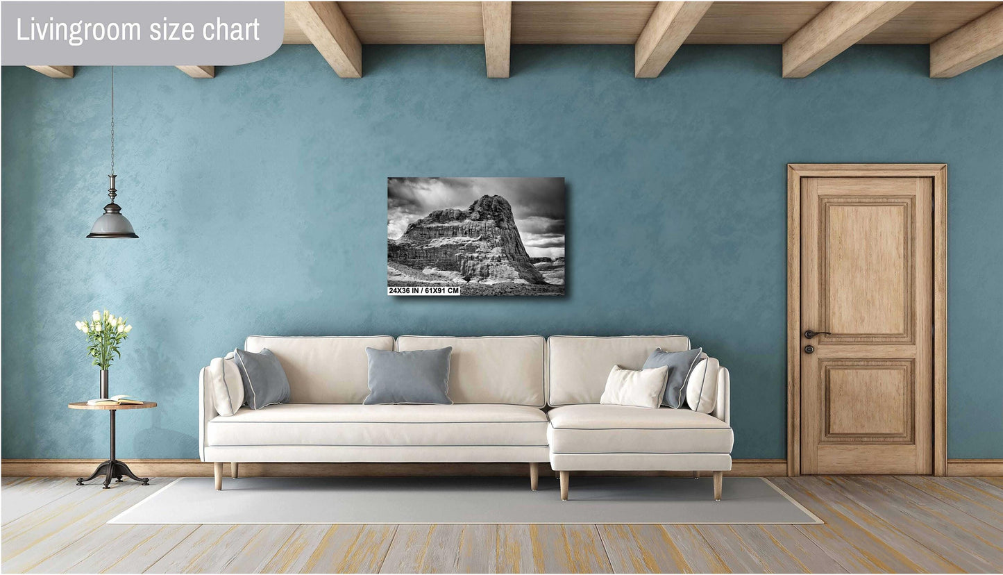 Southwest Art Print - Majestic Rock Formation Near Big Water, Utah: B&W Southwestern Fine Art Photography