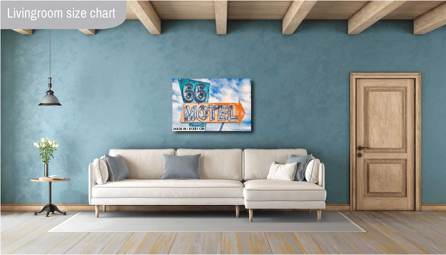 Route 66 Motel Sign Photography: Needles, California Rustic Western Neon Wall Art Print on Premium Photo Paper, Canvas, Acrylic, or Metal