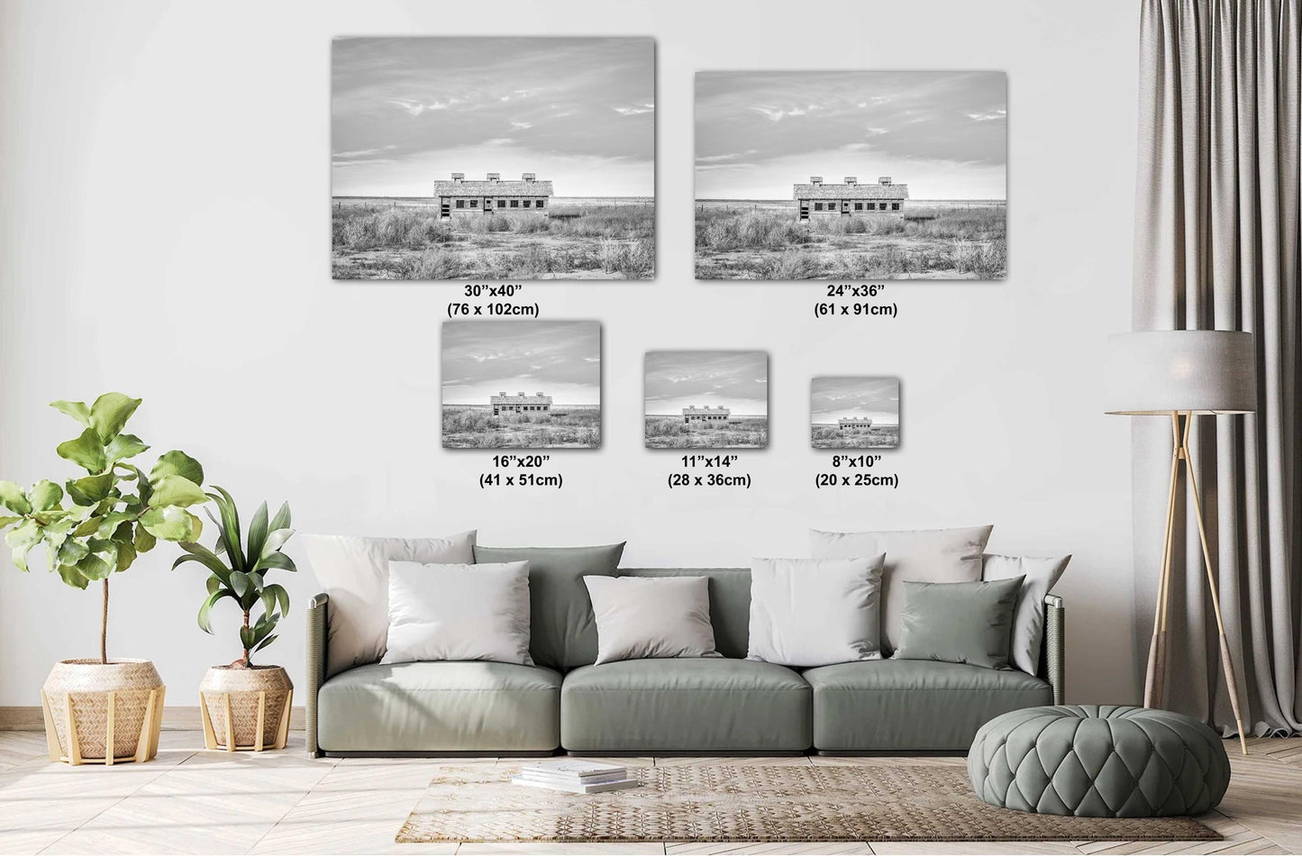 Farmhouse Wall Decor - Rustic Texas Farmstead B&W Print of Abandoned Homestead and Chicken House Rural Landscape Art