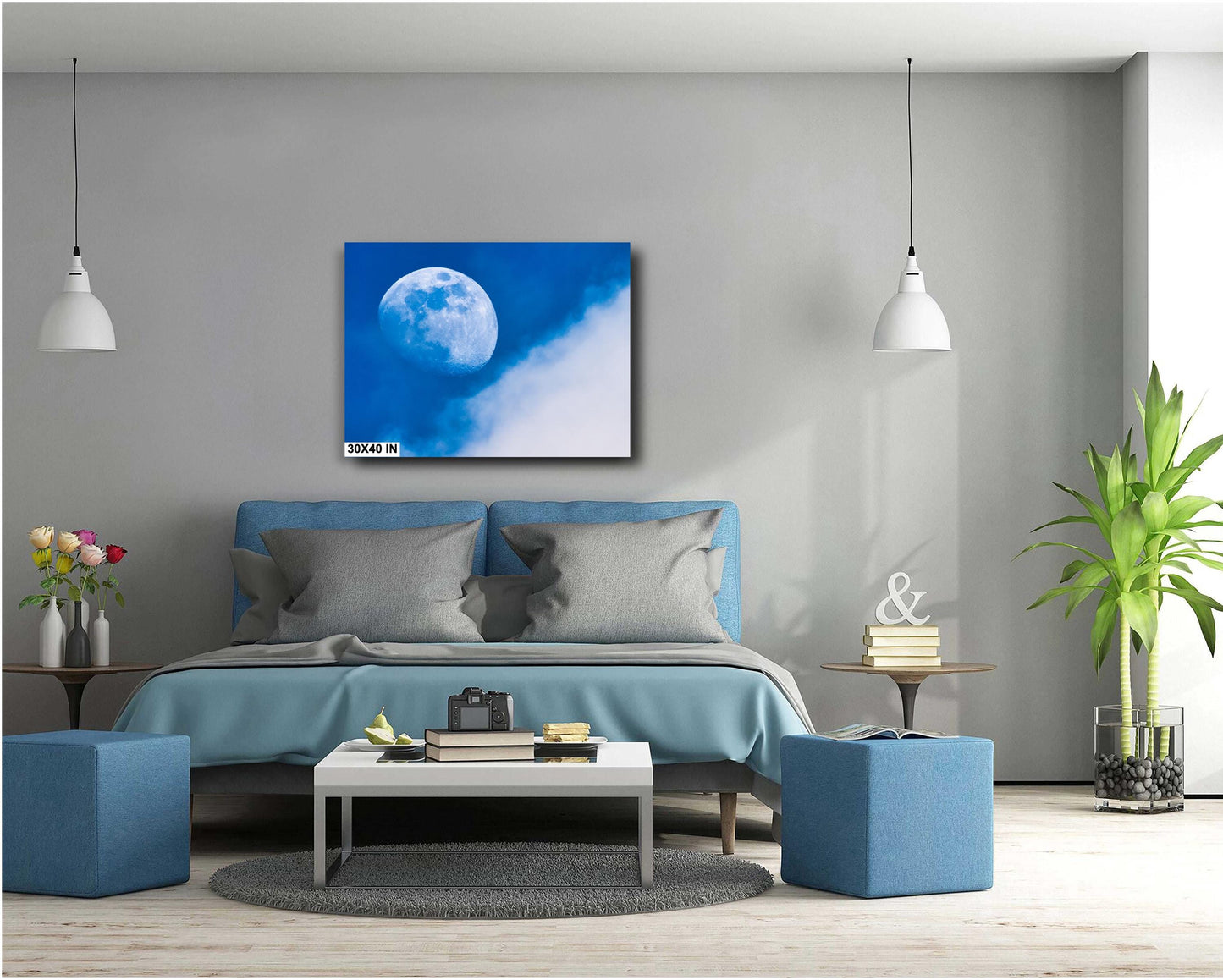 Lunar Daytime Photo: NASA Full Moon Print with Clouds on Canvas, Paper, Acrylic & Metal Options