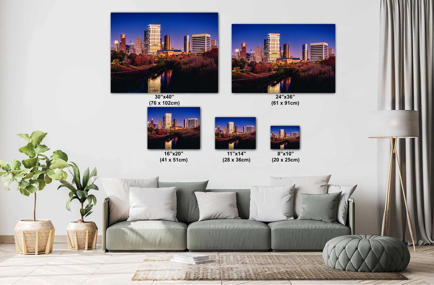 Houston Wall Art - Downtown Skyline on Buffalo Bayou - Wall Art Photography on Premium Photo Paper, Ready-to-Hang Canvas, Acrylic, or Metal