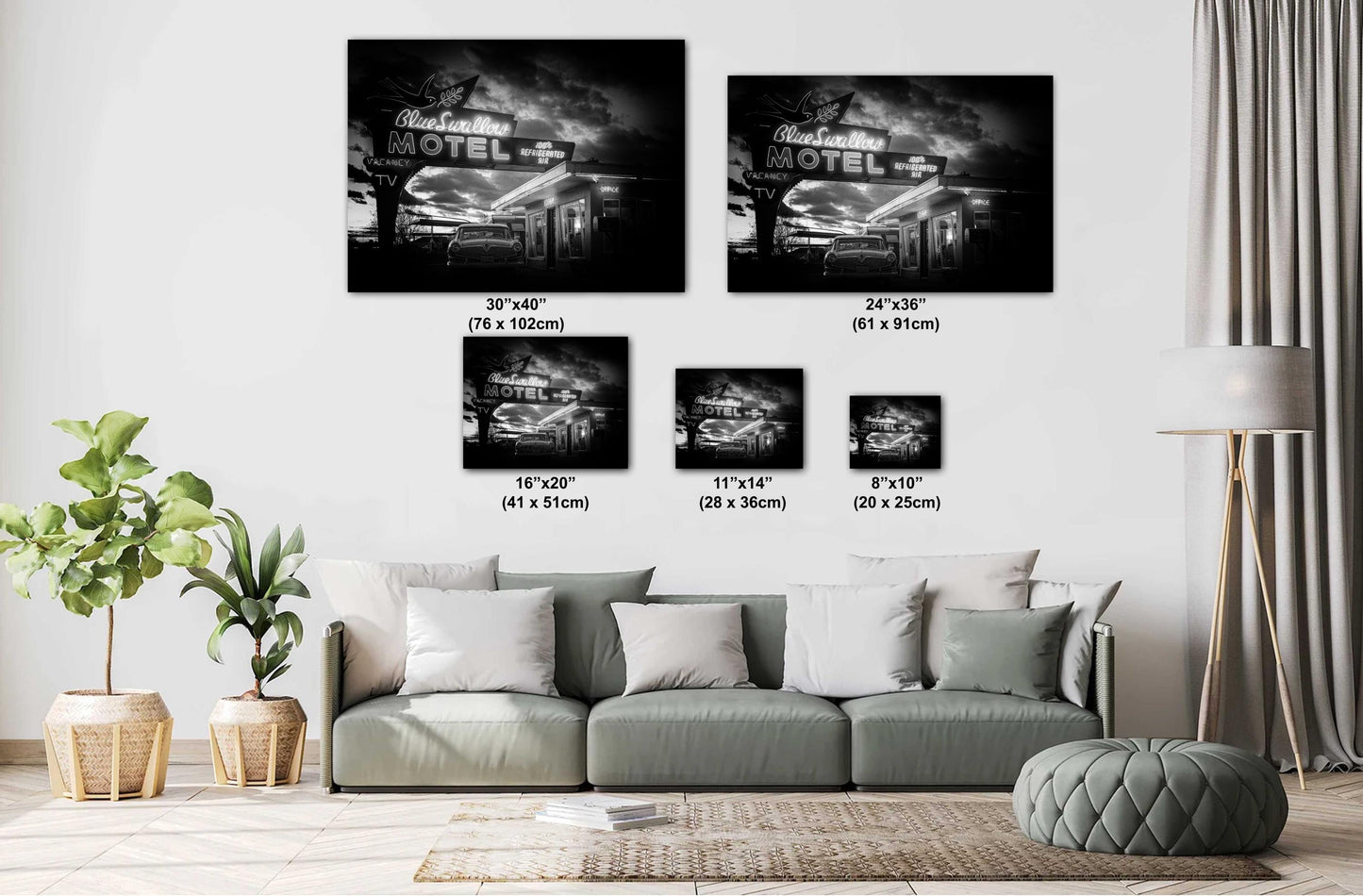 Route 66 Blue Swallow Motel Wall Art: Black & White Neon Sign Photography, Americana Decor, New Mexico Art