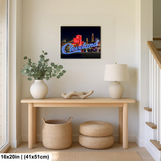 Cleveland Skyline Canvas - Ohio Cityscape Art | Rock Hall Print & Script Sign
