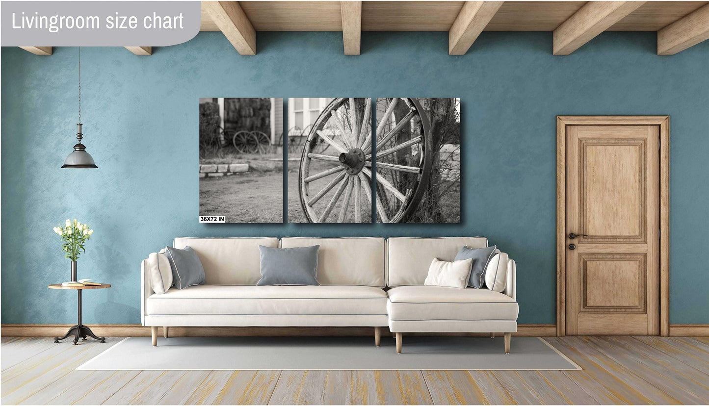 Rustic Wagon Wheel Sepia Photo: Large Country Wall Art for Texas Farmhouse Decor (Paper/Canvas/Acrylic/Metal)