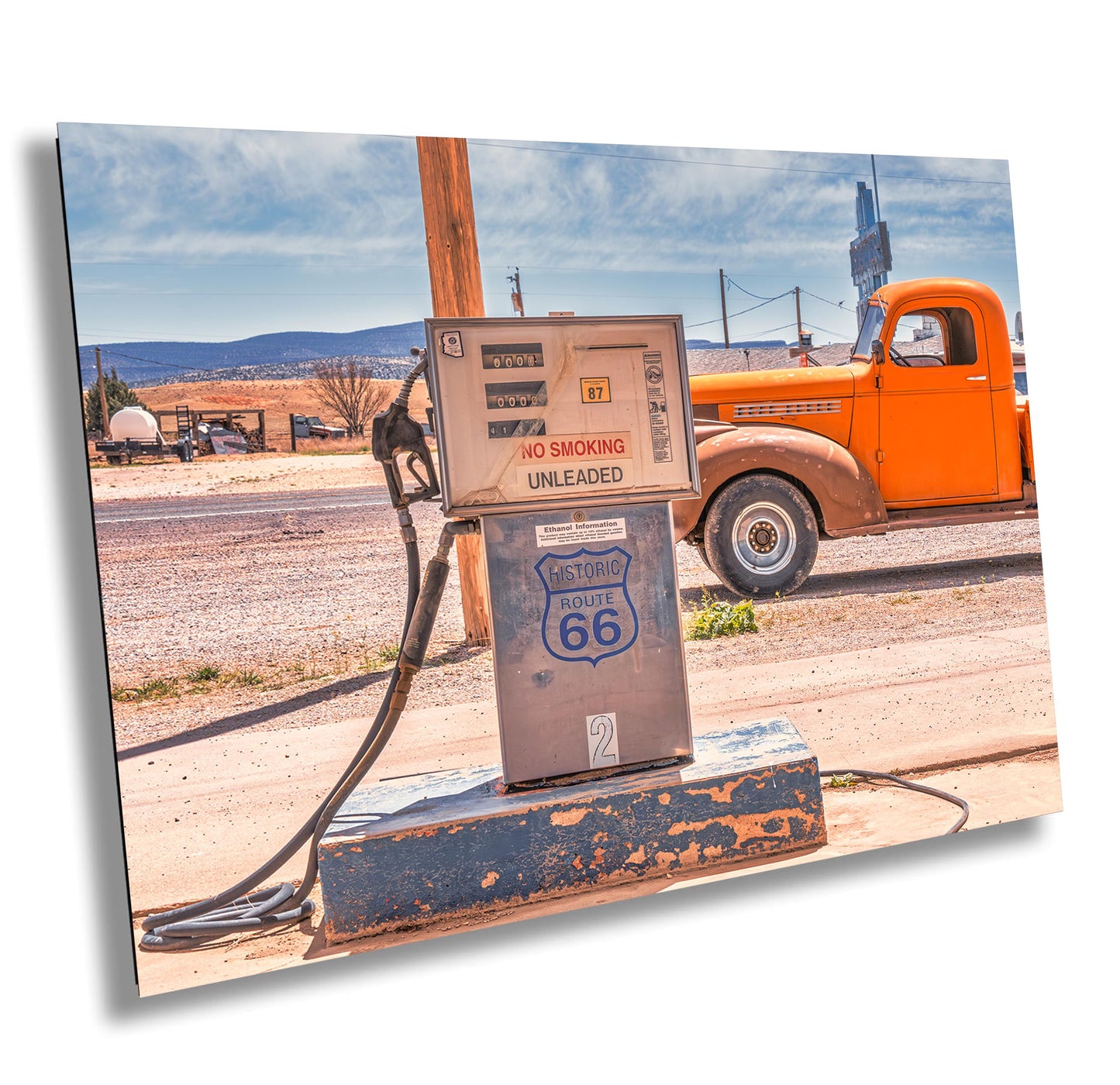 Vintage 1940s Chevrolet Pickup Photograph on Historic Route 66 - Rustic Western Gas Station Wall Art