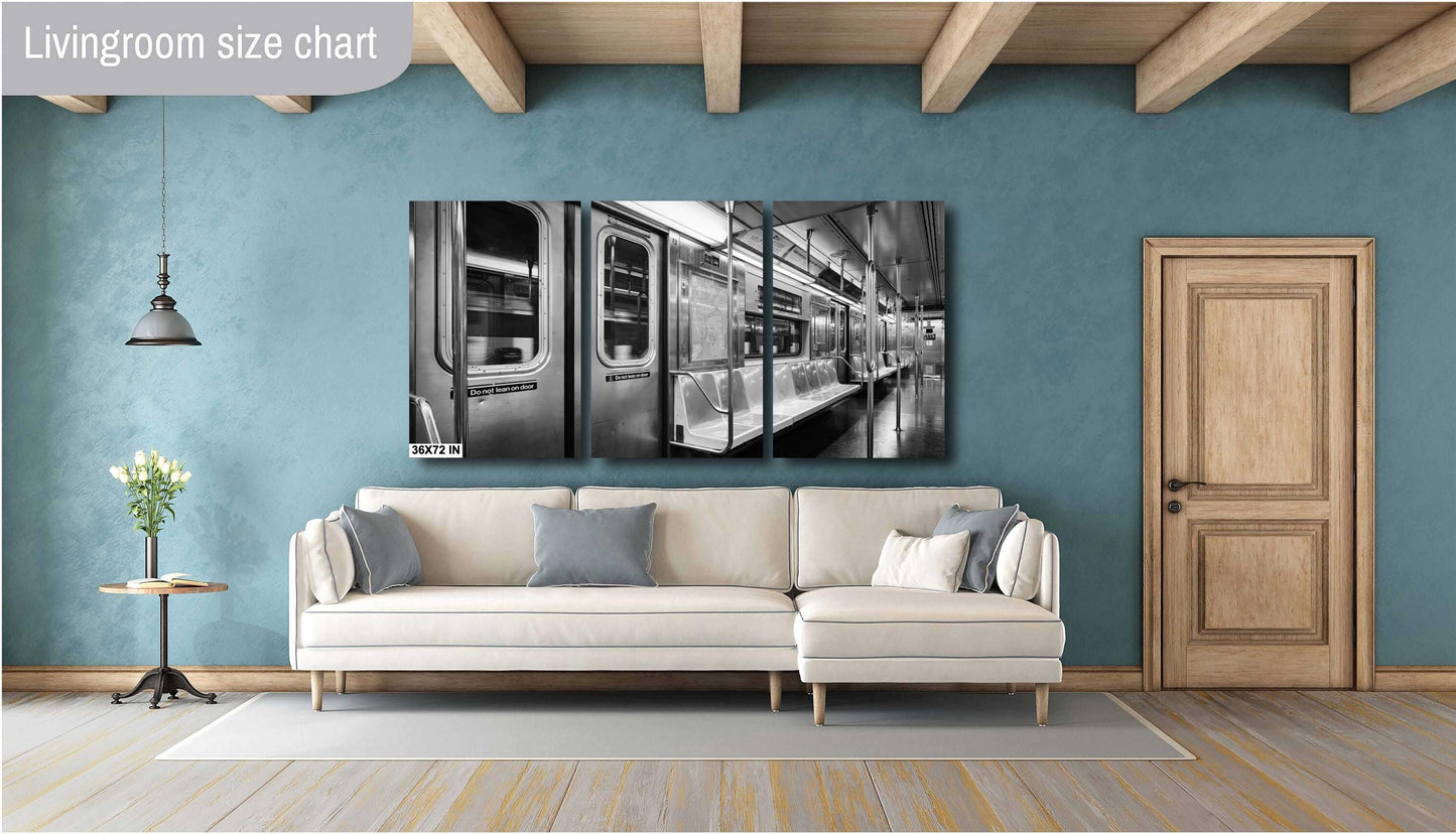 NYC Subway Car Interior Print - Black & White Urban Transit Wall Art, MTA Poster or Canvas for Home Decor