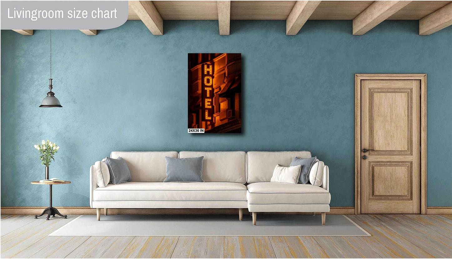 Neon Sign Photo | Manhattan New York Hotel Retro Neon Art | Americana Wall Decor Print on Premium Photo Paper, Canvas & Metal