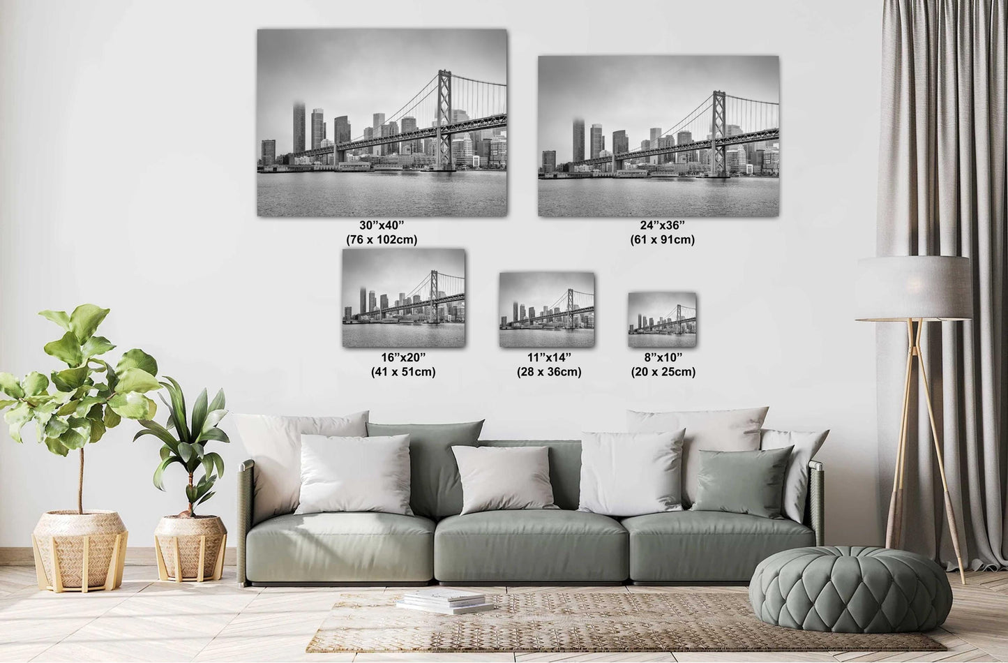 San Francisco Bay Bridge Wall Art Print, Black & White Urban Landscape Cityscape Decor, Modern Home Art % Gift Ideas
