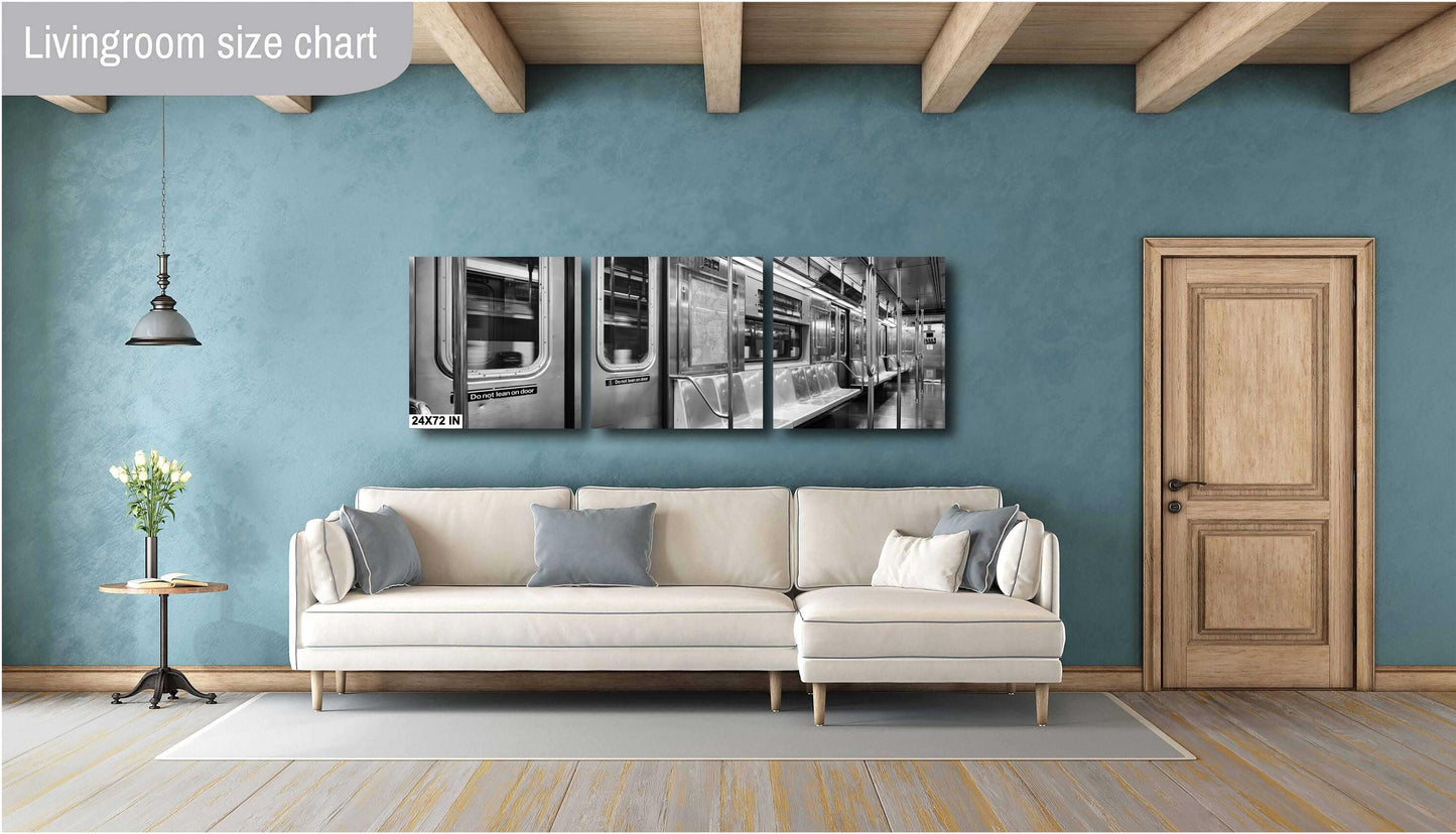 NYC Subway Car Interior Print - Black & White Urban Transit Wall Art, MTA Poster or Canvas for Home Decor