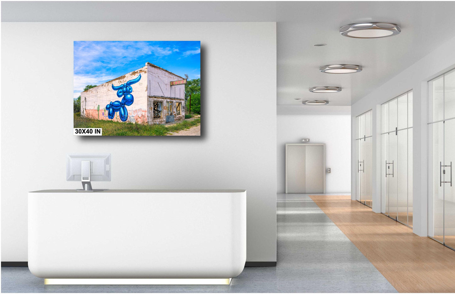Americana Art: Texas Cafe with Blue Longhorn Mural | Wingate, TX Photography on Premium Photo Paper, Canvas, Acrylic & Metal