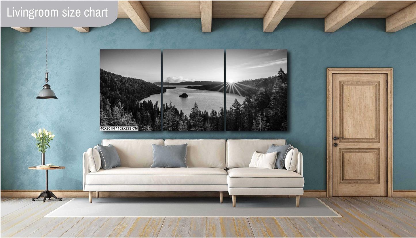 Lake Tahoe Print of Sunrise Black & White Photo - Emerald Bay Fanette Island Wall Art on Premium Paper, Canvas, Acrylic, or Metal
