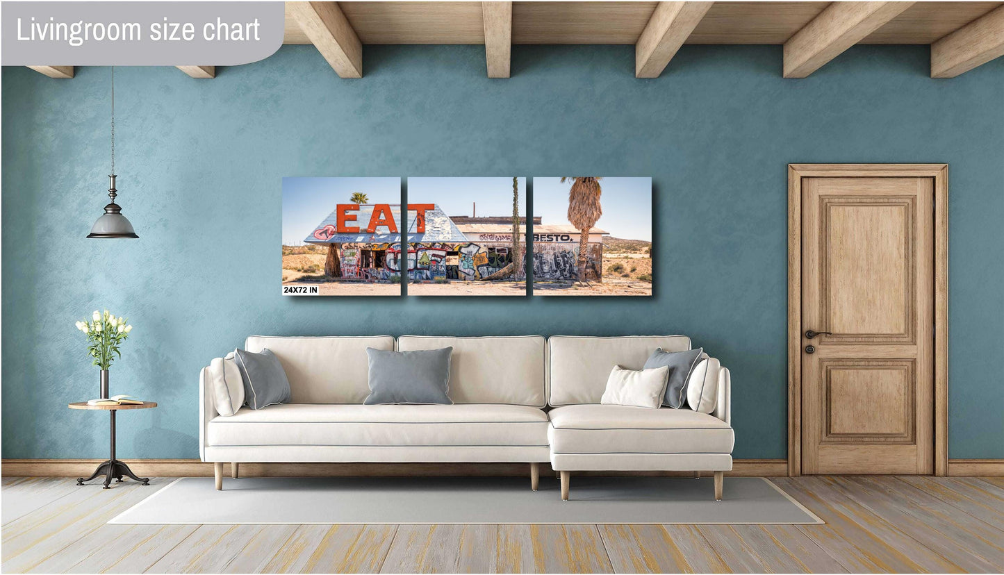 EAT Abandoned California Desert Diner Photo Print | Americana Roadside Cafe Graffiti Art Wall Decor