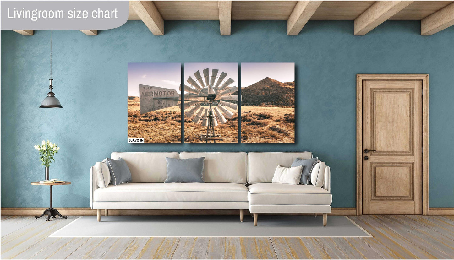 Farmhouse Windmill Photography Print - Rustic Sunset Wall Art Decor for Country Home, West Texas Design