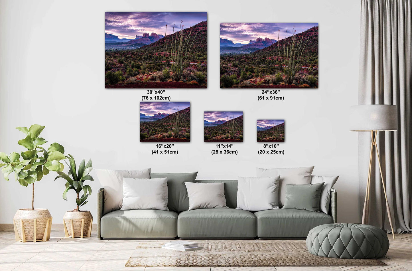 Sedona Print - Cathedral Rock Sunrise Ocotillo, Southwest Home Decor Photography on Premium Photo Paper, Canvas, Acrylic, or Metal Art