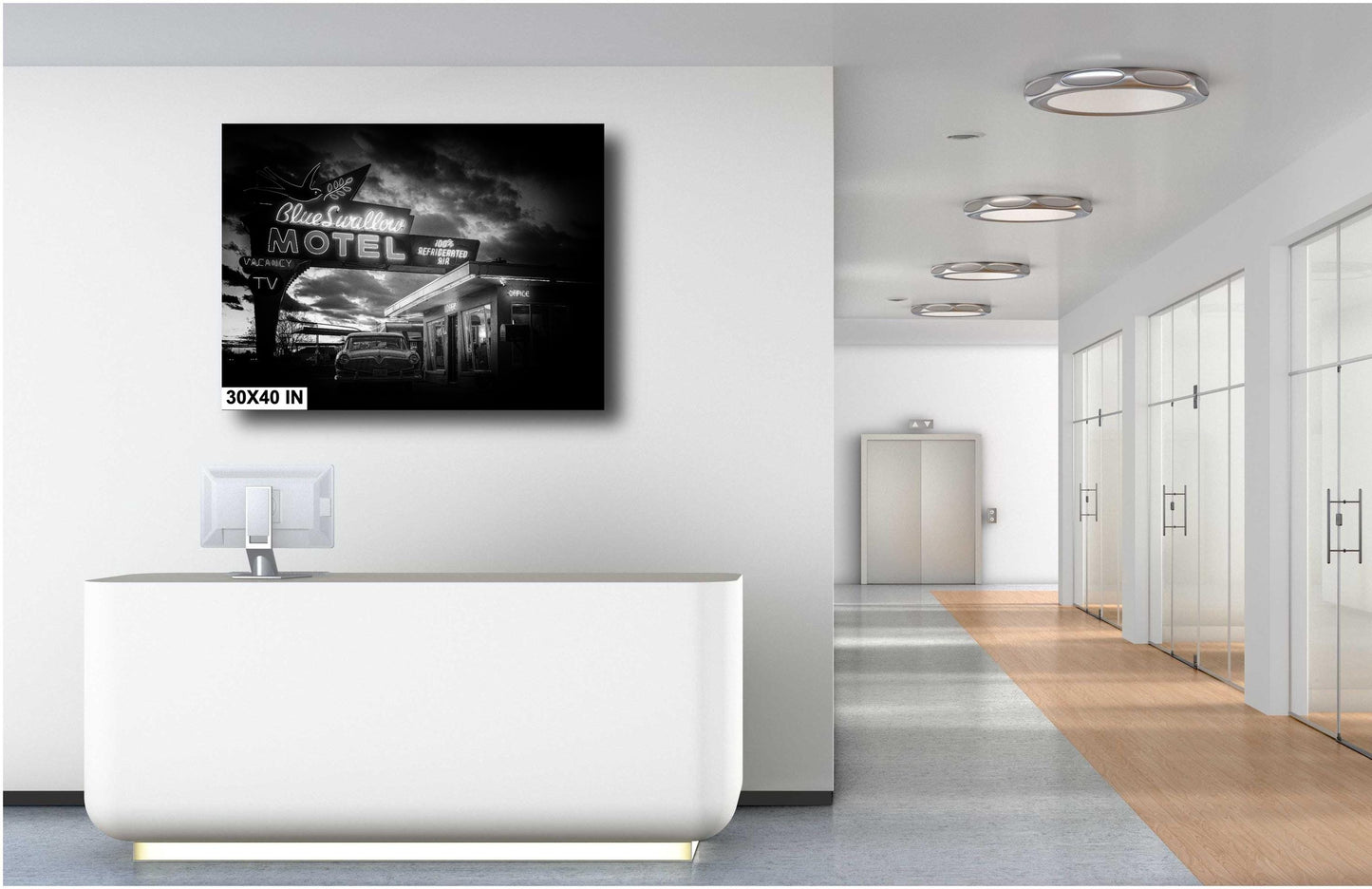 Route 66 Blue Swallow Motel Wall Art: Black & White Neon Sign Photography, Americana Decor, New Mexico Art