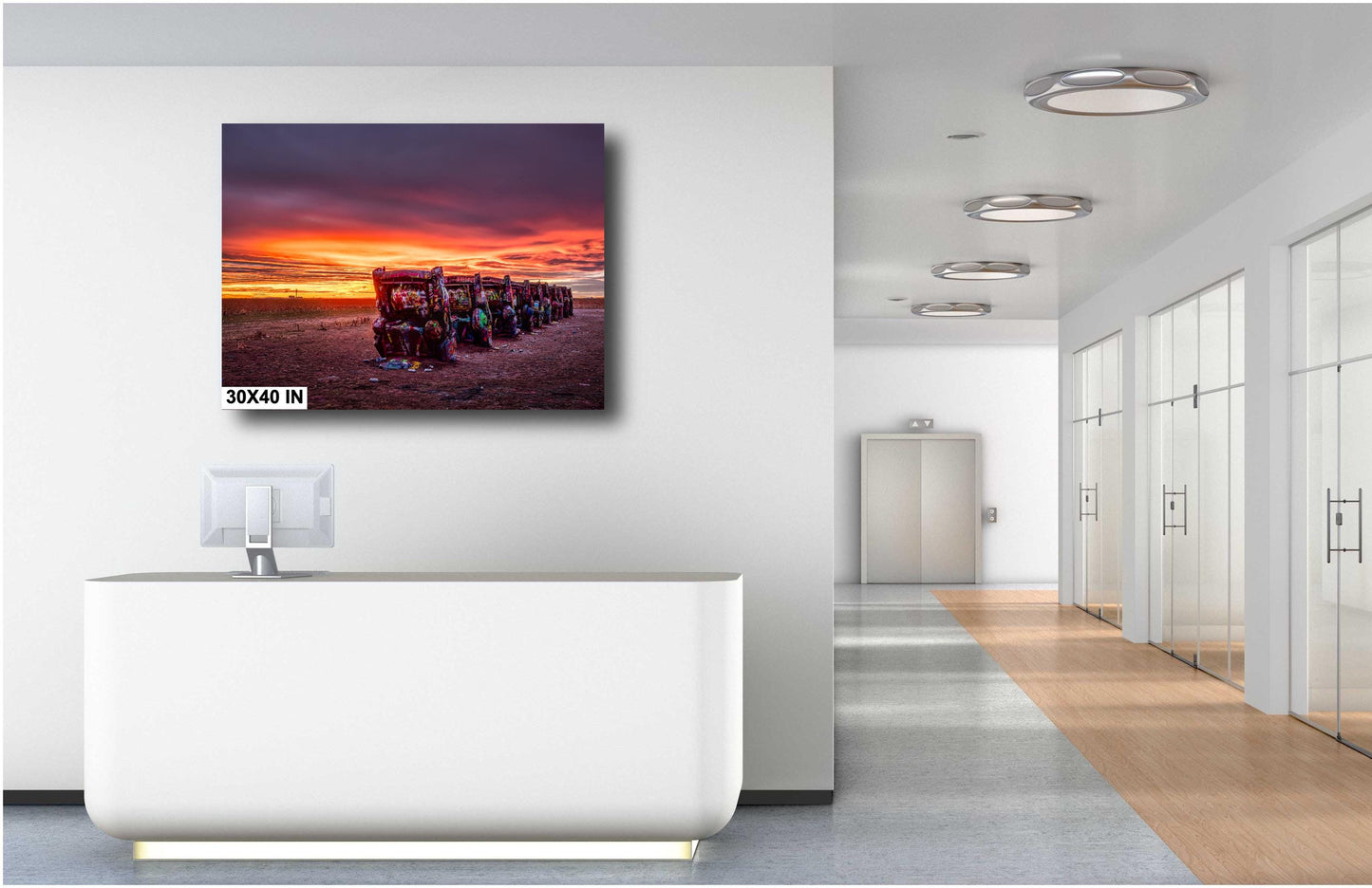 Retro Car Decor - Cadillac Ranch Sunset Print | Route 66 Amarillo Landscape Photography | Texas Americana Wall Art Decor