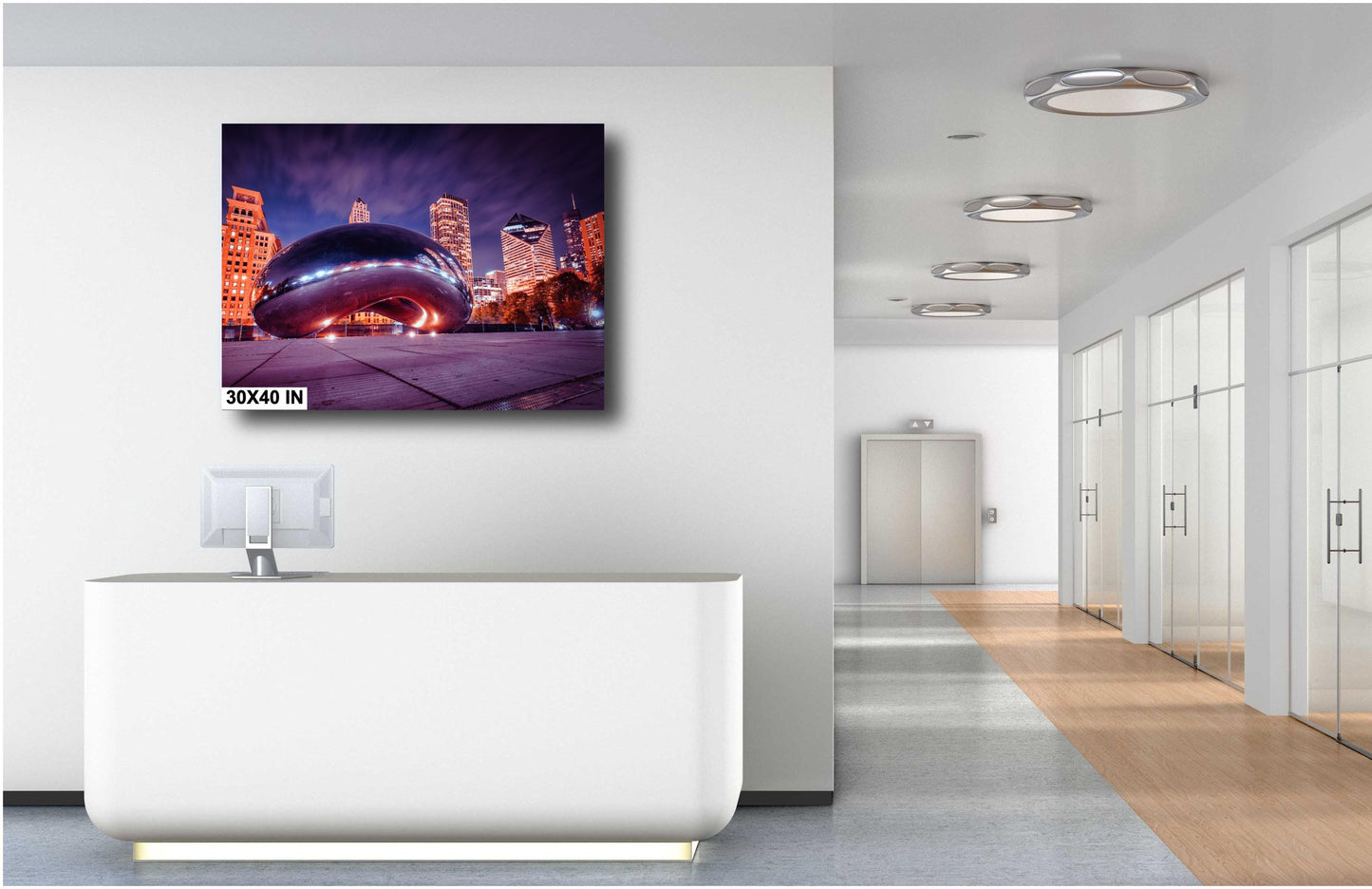 Illuminated Chicago Bean Cloud Gate Evening Cityscape Photography Wall Art - Large Canvas, Acrylic, Metal Print
