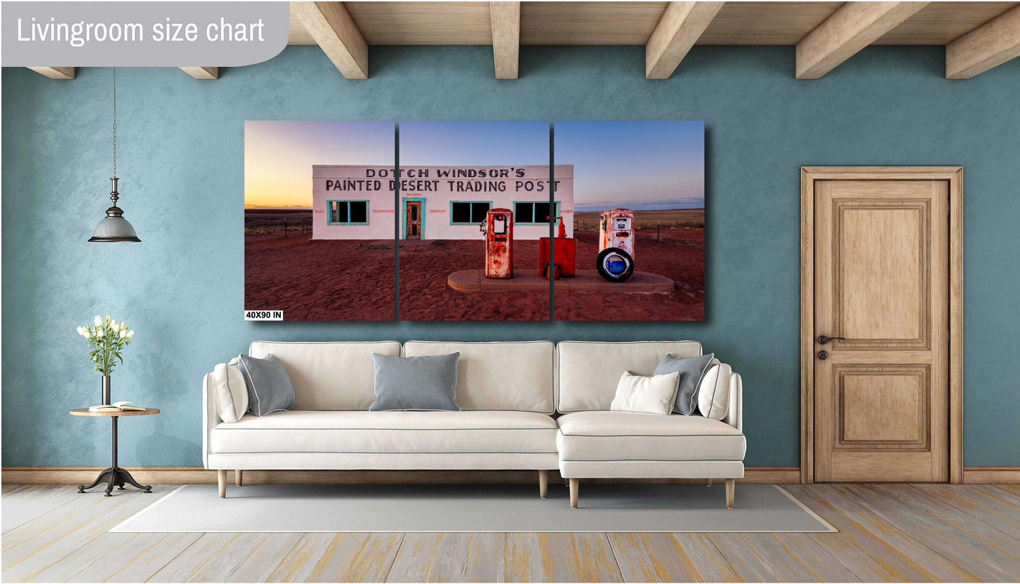 Arizona Desert Landscape Print - Route 66 Painted Desert Trading Post Wall Art Print Canvas or Paper, Southwestern Decor for Home or Office