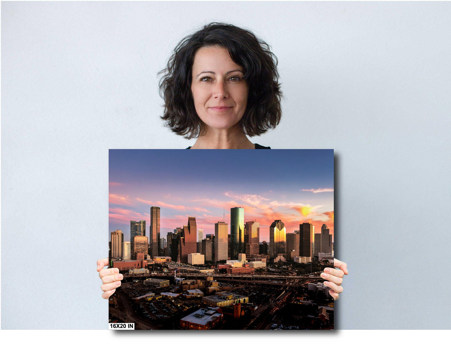Houston Wall Art - Houston Skyline Sunset Panoramic Photo | Downtown Cityscape Print on Premium Photo Paper, Canvas, Acrylic & Metal