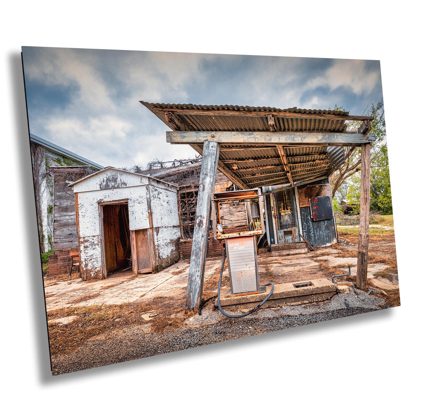 Gas Station Decor - Rustic Abandoned Gas Station in Iredell, Texas | Premium Quality or Ready-to-Hang Canvas, Acrylic & Metal Options