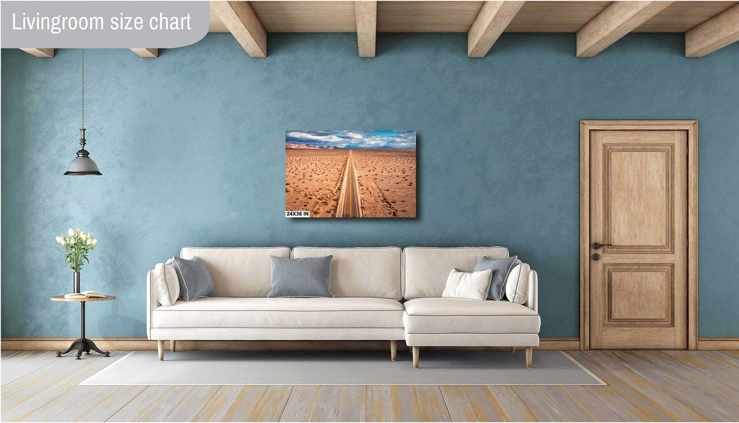 Endless Horizons on Route 66: Mojave Desert Highway Wall Art Print on Premium Paper or Ready-to-Hang Canvas