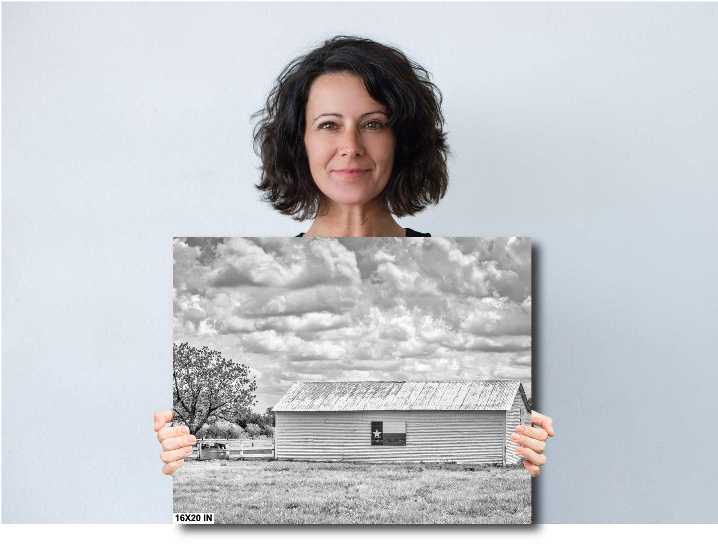 Texas Wall Art Print - Black & White Texas Flag Barn Photo: Rustic Farmhouse Wall Art for Cowboy Home Decor (Multiple Formats)