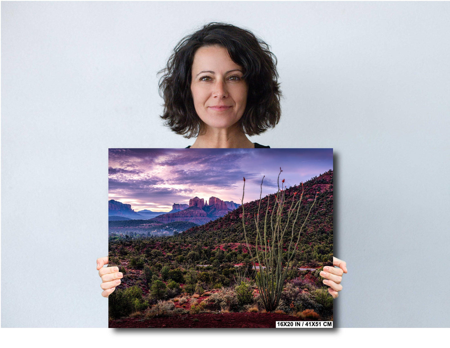 Sedona Print - Cathedral Rock Sunrise Ocotillo, Southwest Home Decor Photography on Premium Photo Paper, Canvas, Acrylic, or Metal Art