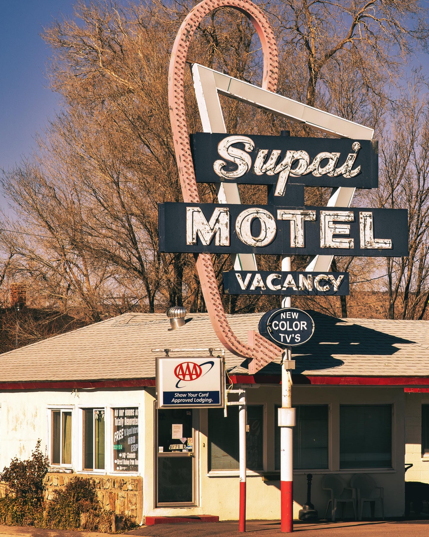 Supai Motel Sign Route 66 Art - Retro Wall Decor, Mid-Century Modern Print, Googie Style Neon Art for Home