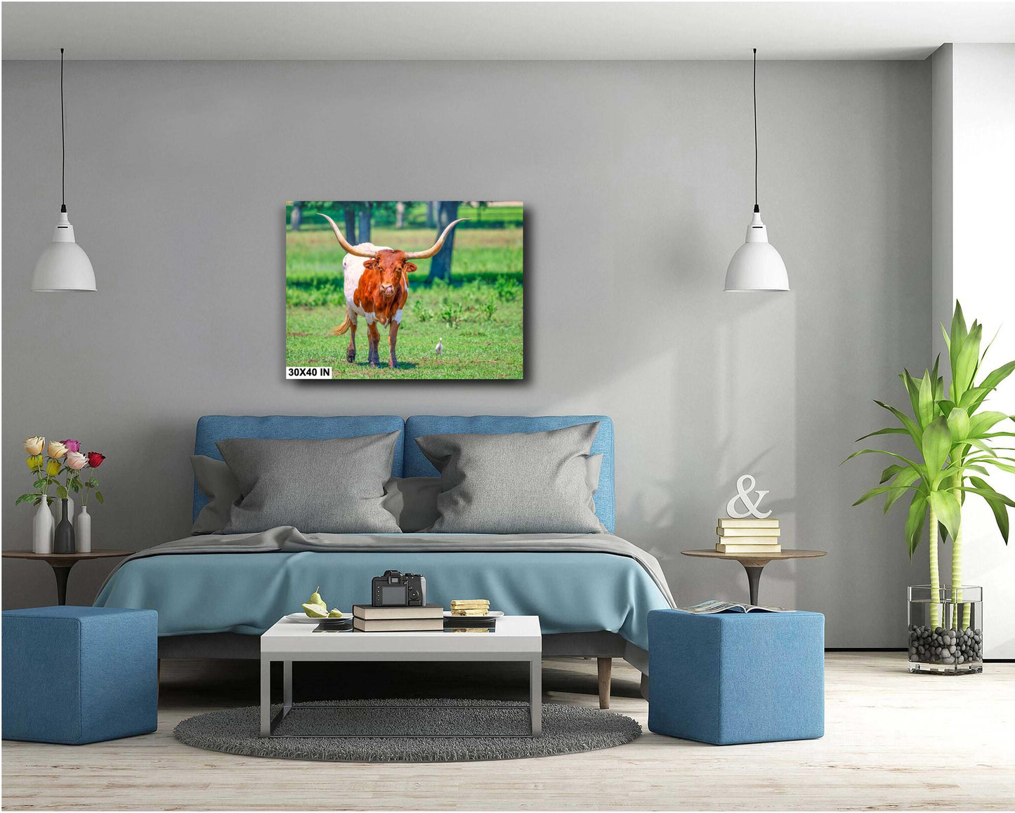 Longhorn Steer Springtime Photograph | Texas Photography Art Print | High Quality Canvas, Acrylic & Metal Options
