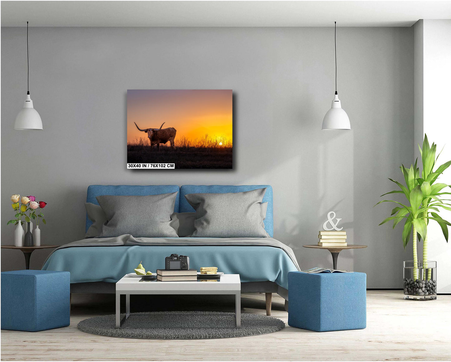 Texas Longhorn Steer at Sunset Wall Decor - Backroad Bull Photography on Premium Paper, Canvas, Acrylic, or Metal