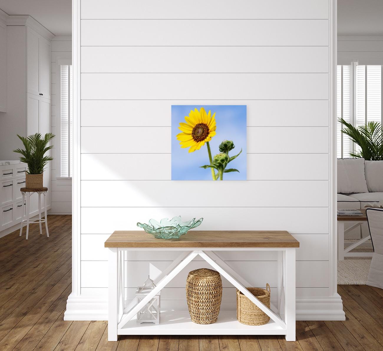 Sunflower Photo Print | Farmhouse Wall Art, Bright Nature Botanical Digital Artwork for Home Decor, Large Canvas or Paper
