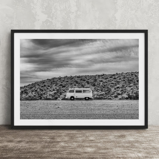 Route 66 Wall Art - Vintage VW Camper Van Print | Desert Road Photo Decor