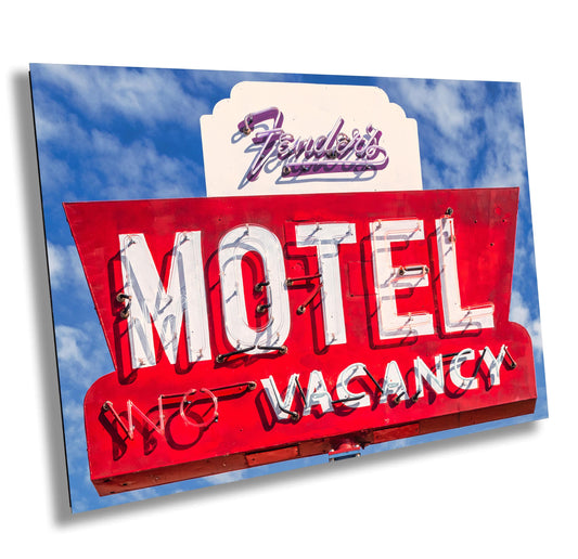 Route 66 Vintage Motel Neon Sign Photography - Fenders Motel Needles California Retro Western Wall Art Print for Rustic Boho Decor
