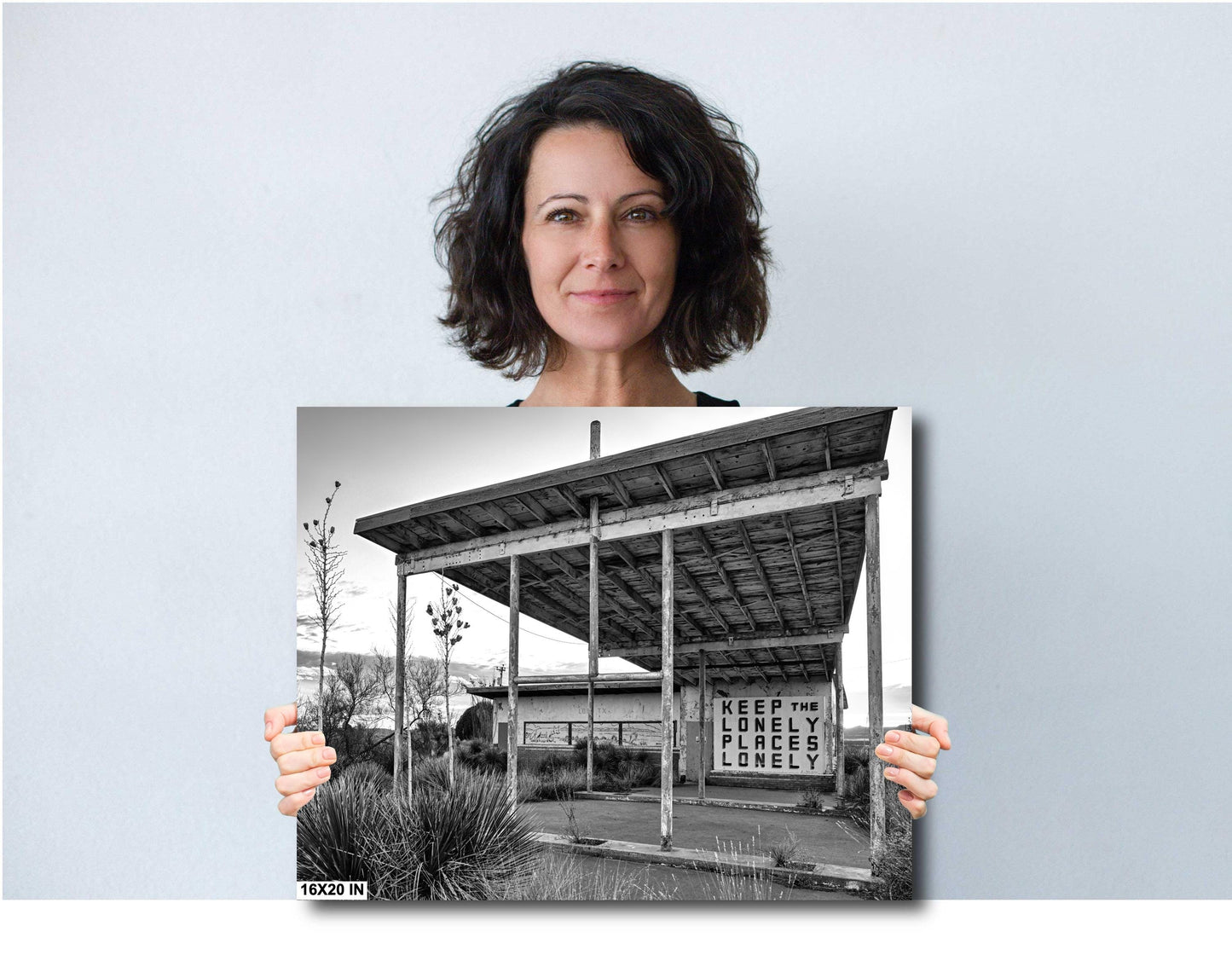 Black and White Decor - Abandoned Gas Station Mural: Black & White Texas Ghost Town Wall Art Print, Desert Americana Landscape Decor