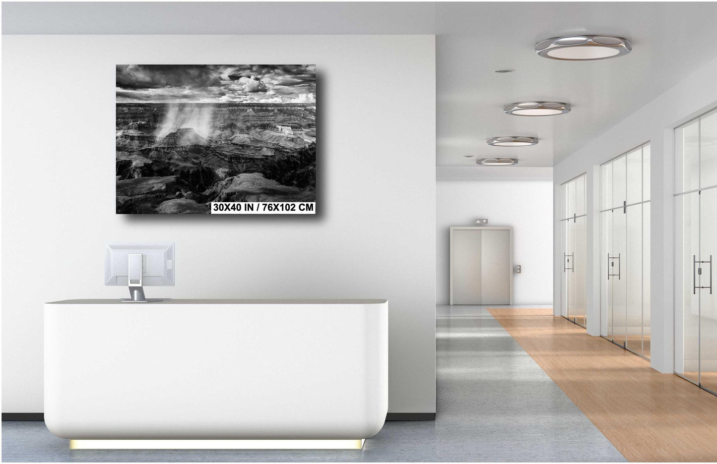Grand Canyon Art - Black and White Mather Point Rain Photo, Arizona Wall Decor on Paper, Canvas, Acrylic & Metal