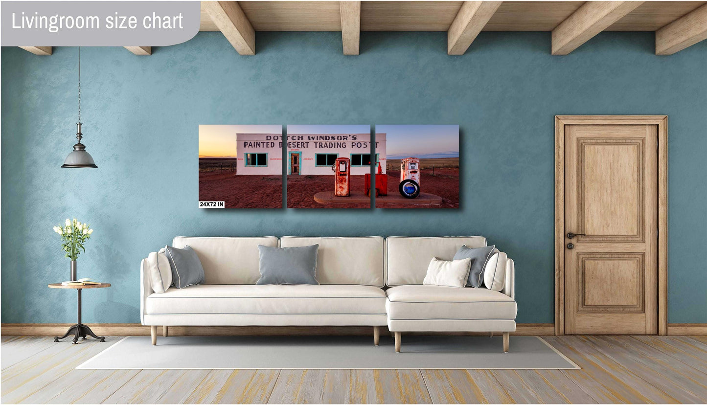 Arizona Desert Landscape Print - Route 66 Painted Desert Trading Post Wall Art Print Canvas or Paper, Southwestern Decor for Home or Office
