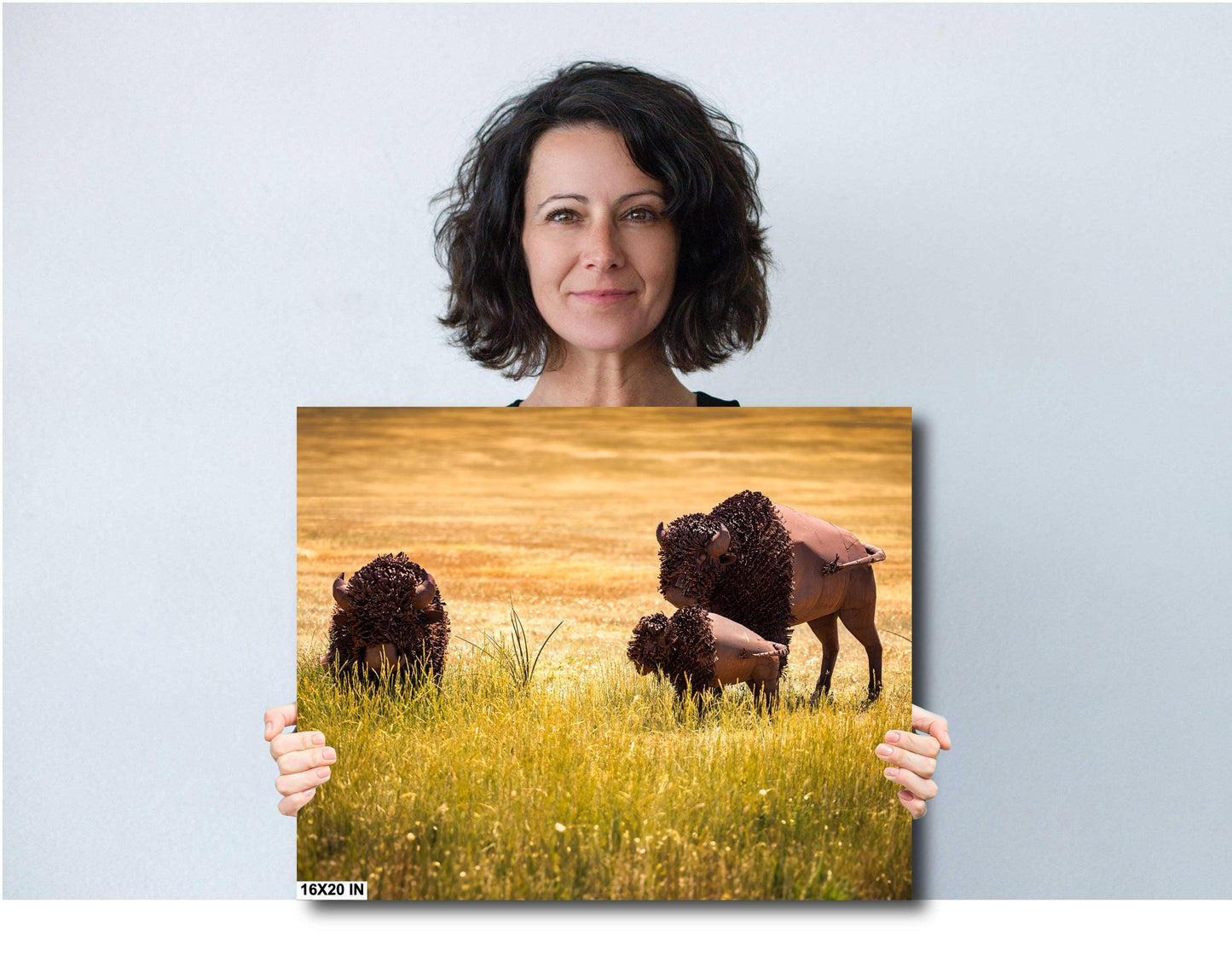 Sculpture of Route 66 Metal Bison | Fine Art Landscape Photography Print | American Wildlife Wall Decor