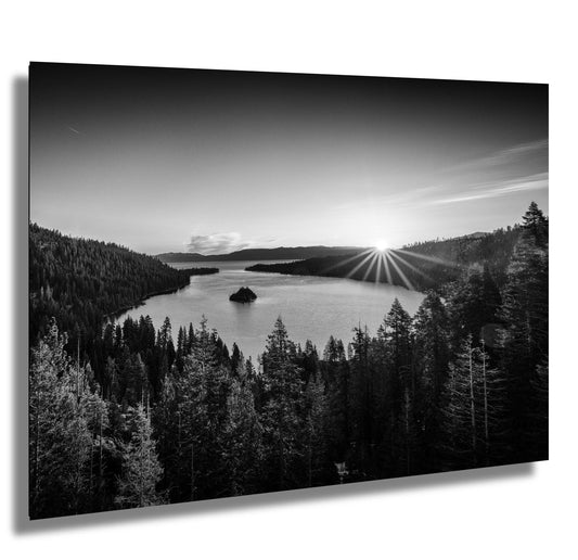 Lake Tahoe Print of Sunrise Black & White Photo - Emerald Bay Fanette Island Wall Art on Premium Paper, Canvas, Acrylic, or Metal